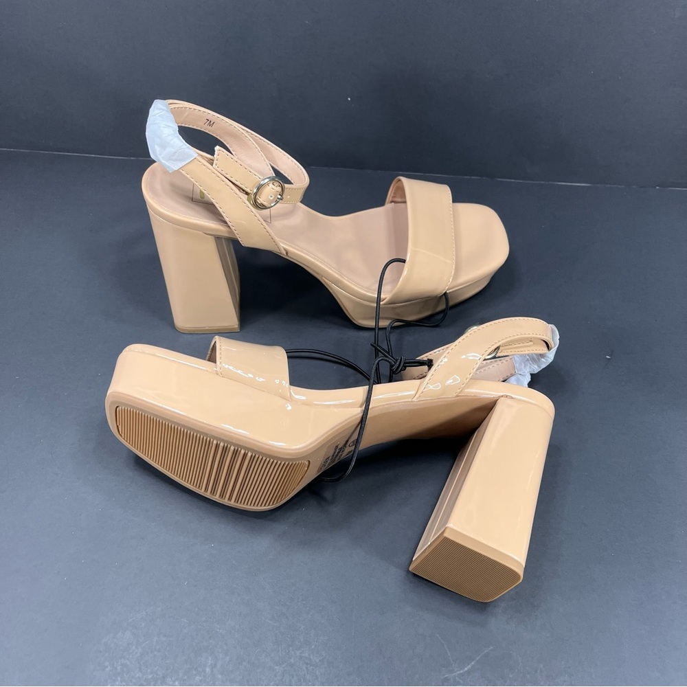 pop Tan Nude Patent Block Chunky Heel Sandals with Ankle Strap new in box size 7 - Picture 8 of 11